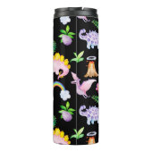 Cute Black Dinosaur Rainbow Waterverf Oerwoud Thermosbeker (Achterkant)