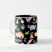 Cute Black Dinosaur Rainbow Waterverf Oerwoud Tweekleurige Koffiemok (Voorkant links)