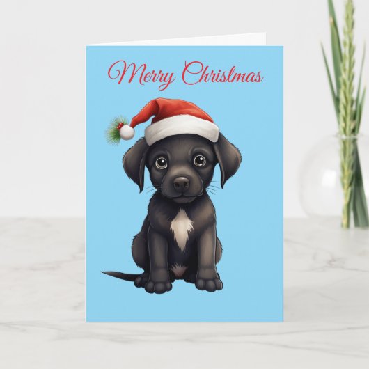 Cute Black Dog at Christmas Feestdagen Kaart (Voorkant)