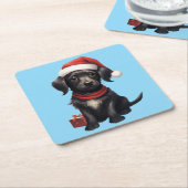 Cute Black Dog at Christmas Kartonnen Onderzetters (Schuin)