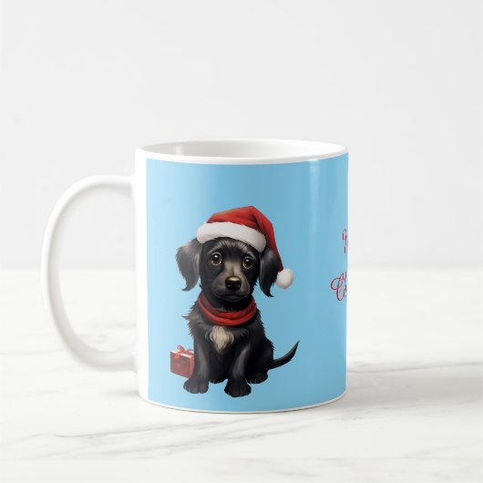 Cute Black Dog at Christmas Koffiemok (Links)