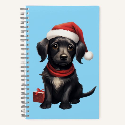 Cute Black Dog at Christmas Notitieboek (Voorkant)