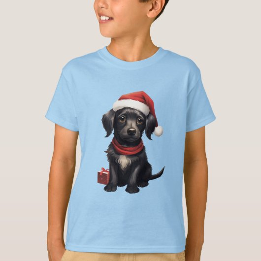Cute Black Dog at Christmas T-shirt (Voorkant)