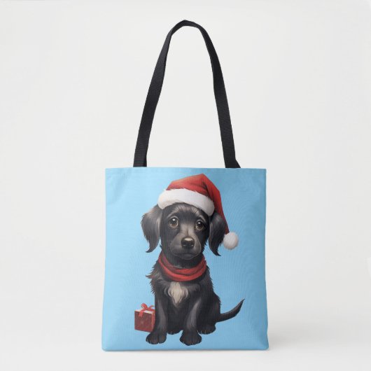 Cute Black Dog at Christmas Tote Bag (Voorkant)
