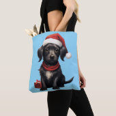 Cute Black Dog at Christmas Tote Bag (Dichtbij)