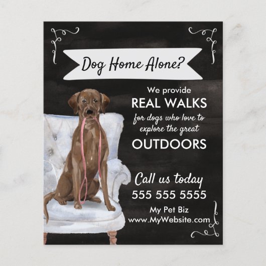Cute Black Dog Walker Flyer met Swirls en banner (Voorkant)