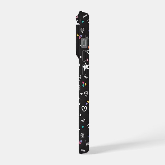 Cute Black Doodle Pattern Phone Case with Hearts  iPhone Hoesje (Linkerkant)