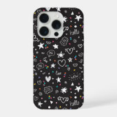 Cute Black Doodle Pattern Phone Case with Hearts iPhone Hoesje (Achterkant)