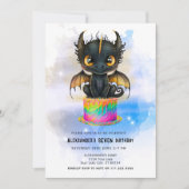 Cute Black Dragon Rainbow Cake Fairytale Birthday  Kaart (Voorkant)