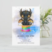 Cute Black Dragon Rainbow Cake Fairytale Birthday  Kaart (Staand voorkant)