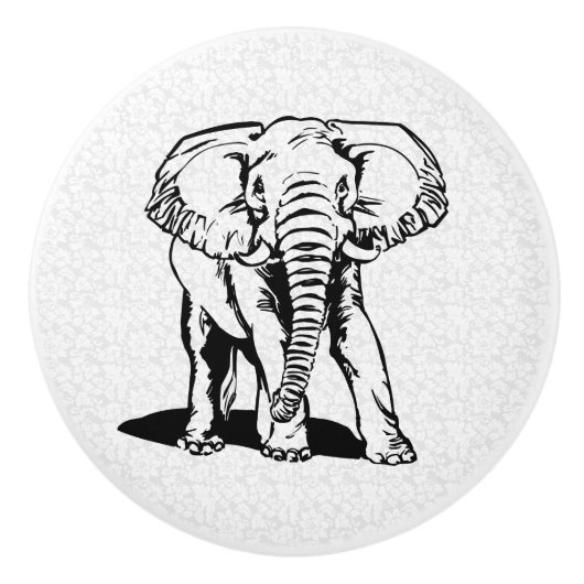 Cute Black Elephant Line Tekening Keramische Knop (Voorkant)