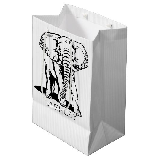 Cute Black Elephant Line Tekening Medium Cadeauzakje (Voorkant Gekanteld)