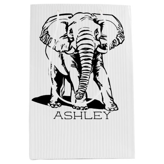 Cute Black Elephant Line Tekening Medium Cadeauzakje (Voorkant)