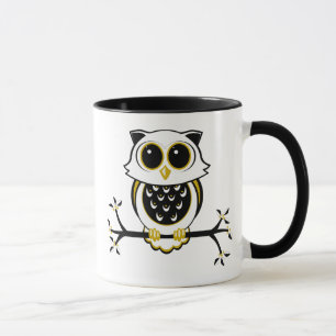 Cute Black en Gold Cartoon Owl Mok