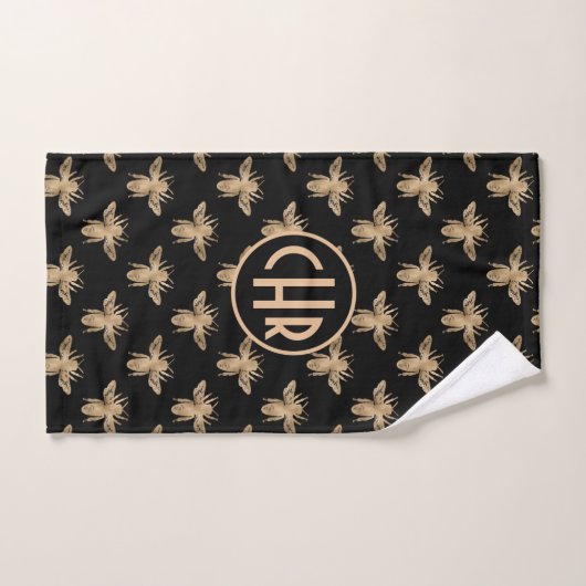 Cute Black en Gold Queen Bee Monogram Shower Curt Bad Handdoek (Handdoek)