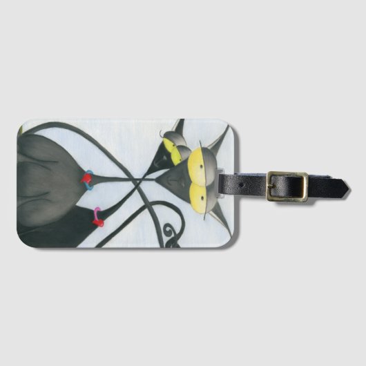 Cute Black en Grey Cat Cartoon Bagagelabel (Voorkant (horizontaal))