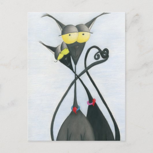 Cute Black en Grey Cat Cartoon Briefkaart (Voorkant)