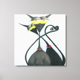 Cute Black en Grey Cat Cartoon Canvas Afdruk