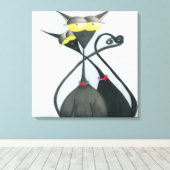 Cute Black en Grey Cat Cartoon Canvas Afdruk (Insitu (Houten vloer))