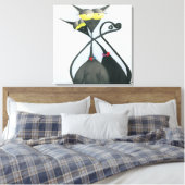 Cute Black en Grey Cat Cartoon Canvas Afdruk (Insitu (Slaapkamer))