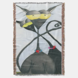 Cute Black en Grey Cat Cartoon Deken