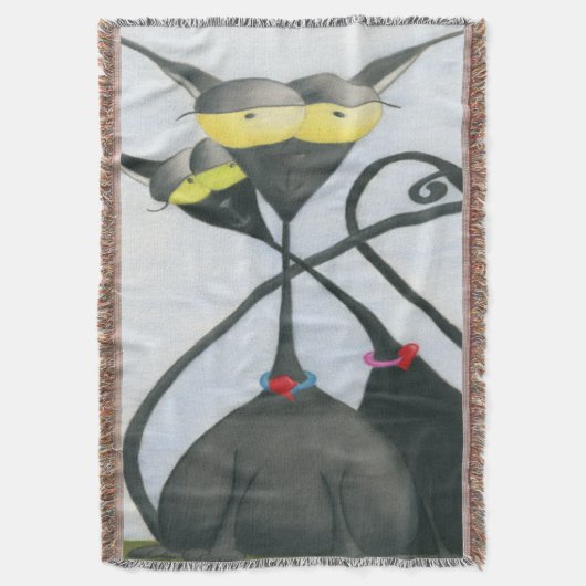 Cute Black en Grey Cat Cartoon Deken (Voorkant Verticaal)