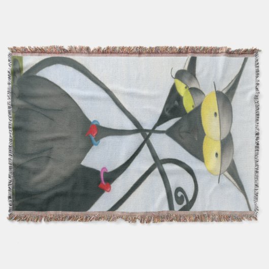 Cute Black en Grey Cat Cartoon Deken (Voorkant)