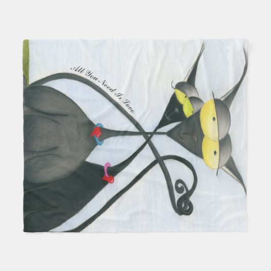 Cute Black en Grey Cat Cartoon Fleece Deken (Voorkant (Horizontaal))