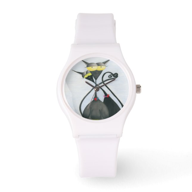 Cute Black en Grey Cat Cartoon Horloge (Voorkant)