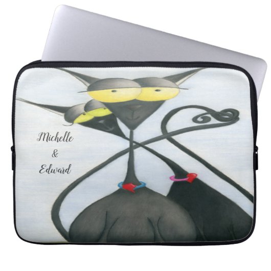 Cute Black en Grey Cat Cartoon Laptop Sleeve (Voorkant)