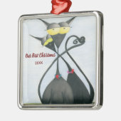 Cute Black en Grey Cat Cartoon Metalen Ornament (Links)