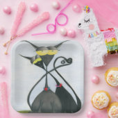 Cute Black en Grey Cat Cartoon Papieren Bordje (Feest)