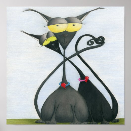 Cute Black en Grey Cat Cartoon Poster (Voorkant)