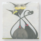 Cute Black en Grey Cat Cartoon Stenen Onderzetter (Voorkant)