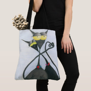 Cute Black en Grey Cat Cartoon Tote Bag