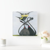 Cute Black en Grey Cat Cartoon Vierkante Klok (Huis)