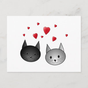 Cute Black en Grey Cats, met hart. Briefkaart