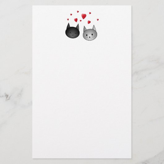 Cute Black en Grey Cats, met hart. Briefpapier (Voorkant)