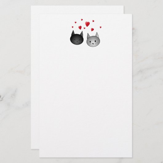 Cute Black en Grey Cats, met hart. Briefpapier (Voorkant / Achterkant)