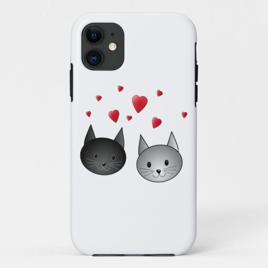 Cute Black en Grey Cats, met hart. Case-Mate iPhone Case (Achterkant)