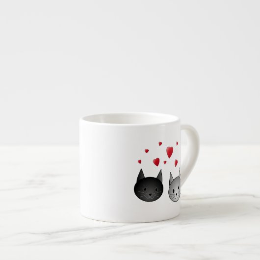 Cute Black en Grey Cats, met hart. Espresso Kop (Voorkant rechts)