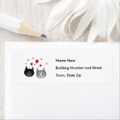 Cute Black en Grey Cats, met hart. Etiket (Insitu)