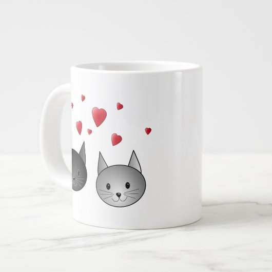 Cute Black en Grey Cats, met hart. Grote Koffiekop (Links)