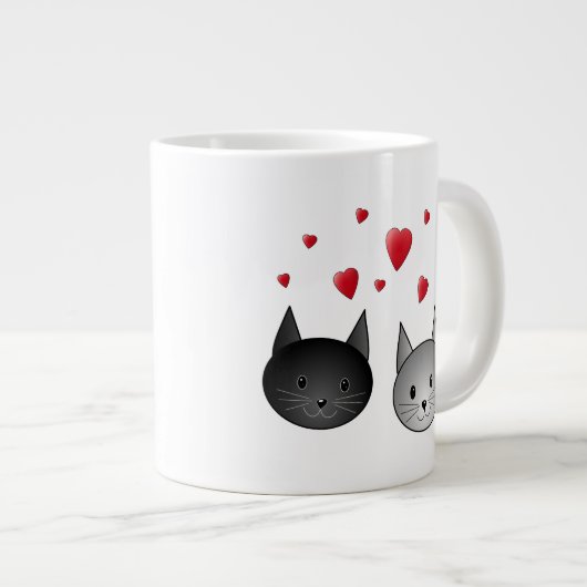 Cute Black en Grey Cats, met hart. Grote Koffiekop (Voorkant rechts)