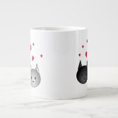 Cute Black en Grey Cats, met hart. Grote Koffiekop (Voorkant)