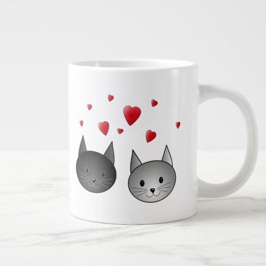 Cute Black en Grey Cats, met hart. Grote Koffiekop (Rechts)