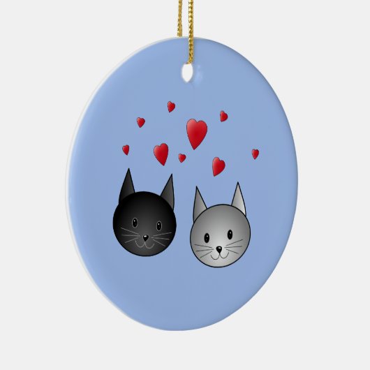 Cute Black en Grey Cats, met hart. Keramisch Ornament (Rechts)