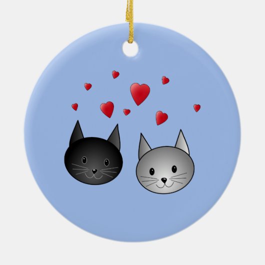 Cute Black en Grey Cats, met hart. Keramisch Ornament (Achterkant)