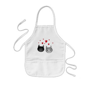 Cute Black en Grey Cats, met hart. Kinder Schort