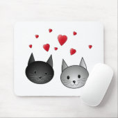 Cute Black en Grey Cats, met hart. Muismat (Met muis)